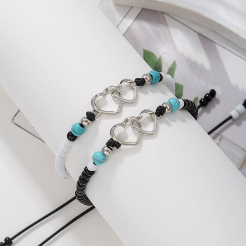 Love Card Couple Ankle Bracelets for Women Handmade Heart Shape Beach Bead Bracelets Anklets Fashion Woven Rice Bead Adjustable Rope Anklet Set fo...