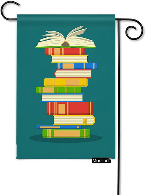 Moslion Book Garden Flag Vertical Double Sided Open Books School Education Library Knowledge Study House Flags Home Burlap Banners 12.5x18 Inch fo...
