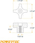 POWERTEC 5/16"-18 4 Point Knobs 5 Pack, Clamping Knobs with Steel Insert for T Track Bolts, Thumb Screw Threaded Knobs for T Track Accessories, Fe...