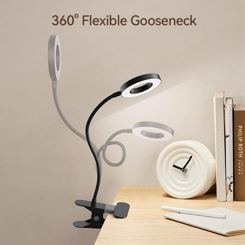 LED Desk Lamp Clip on Light with 3 Color Modes 10 Brightness Ring/Clamp Light 360° Flexible Gooseneck Dimmable Eye Protection Desk Light Desk Lamp...