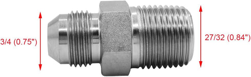 (2-PACK) 2404-08-08 Hydraulic Hose Adapter Fitting 1/2" Male JIC 37° Flare (3/4"-16UNF) × 1/2" Male (1/2"-14NPTF) SAE Straight Pipe Joints Tube Co...