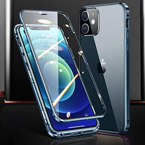 with Safety Lock & Strong Magnetic adsorption for iPhone 12 Pro Max case with Camera Lens Protector Metal Bumper 360 Full Body Protection Double-S...