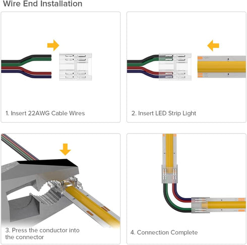 SEZO FCOB COB 3PIN 10mm LED Light Strip Connectors Kit 8P Gapless Solderless Connectors+4P Corner Connectors+4PCS 15cm Long 22AWG Extension Wire S...