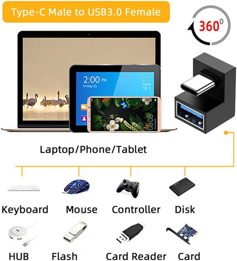 xiwai 180 Degree Up & Down Angled Type-C USB-C OTG to USB 3.0 Female Extension Adapter for Cell Phone & Tablet...