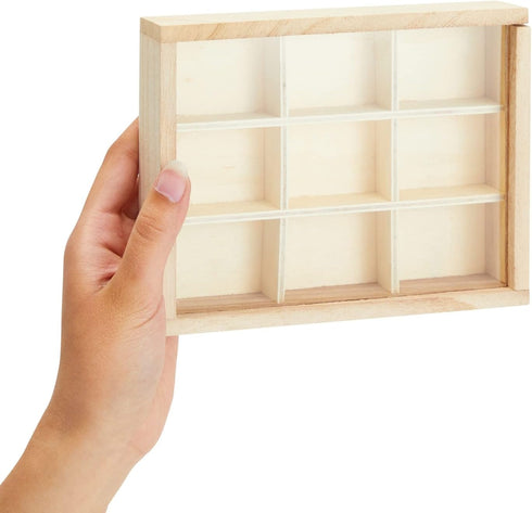 Bright Creations Small Unfinished Wood Box with Lid, 9 Compartment Storage Boxes (6.75 x 5.1 Inches, 2 Pack)...