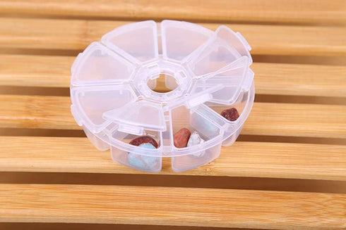 AKOAK 1 Pack Round 8-Compartment Storage Box, Easy to Carry, for Storing Earrings, Rings, Beads, Rhinestones, Pills and More (White)...