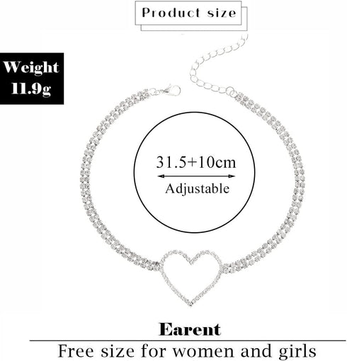 EARENT Rhinestone Choker Necklaces Silver Heart Necklace Chain Sparkly Tennis Chain Neck Jewerly Adjustable for Women...