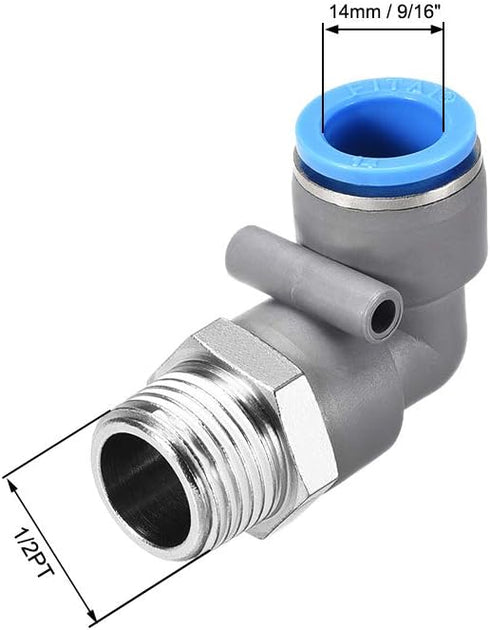 uxcell Elbow Push to Connect Air Fittings 14mm Tube OD X 1/2PT Male Thread Pneumatic Quick Release Connectors Grey...