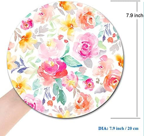 Floral Flowers Roses Mouse Pad, Bright Pink and Yellow Girly Watercolor Flowers Mouse Pad, Round Gaming Mouse Mat Waterproof Circular Small Mouse ...