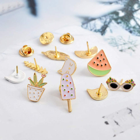 MJartoria 27PCS Cute Brooch Enamel Pins Set-Cartoon Dinosaur Fruit Plants Cat Novelty Lapel Pins Badges for Backpacks Clothing Bags Jackets Access...