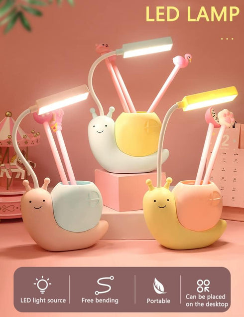 Cute Kids Lamp with Pen Holder,LED Desk Lamp for Child,Snail Shape USB Charging Student Learning Eye Protection Lamp with 360° Bendable Adjustable...