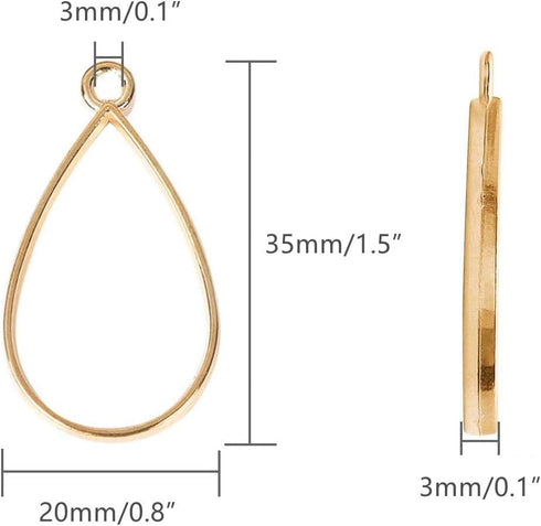 MIAO JIN 60 Pcs Teardrop Bezel Pendant Blanks Oval Blank Frame Pendant for Jewelry Making (Golden, Silver, Bronze)...