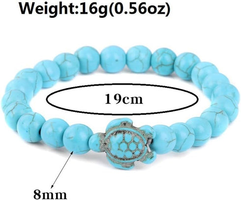 Pingyongchang 4pcs Sea Turtle Beads Bracelets Set,Elastic Natural Stone Stretch Lava Bracelet Anklet for Women Men,Supports the Sea Turtle Conserv...
