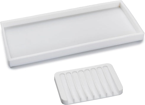 Bloss Counter Tray Set for Bathroom/Kitchen - 11.8" Silicone Tray for Kitchen Countertop, Soap and Sponge Holder, Bathroom Vanity Traty for Perfum...