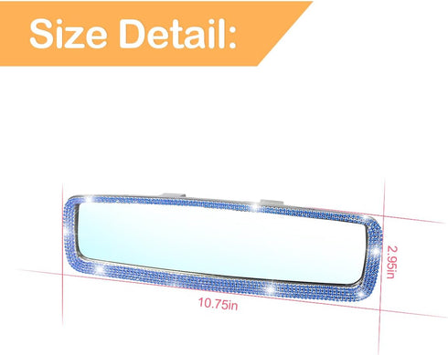 Bling Car Rearview Mirror, Decorations Rear View Mirror with Crystal Rhinestones & Diamonds, Car Interior Trim Accessories, Clip-on & HD Glass, Sp...