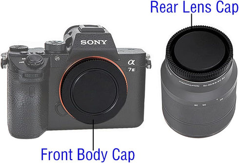 E-Mount Body Cap + Rear Lens Cap Cover Kit for Sony A7 A7II A7III A7IV A7S A7SII A7SIII A7RII III A7RIV A7RV A7C A9 A6600 A6400 A6300 A6100 A6000 ...