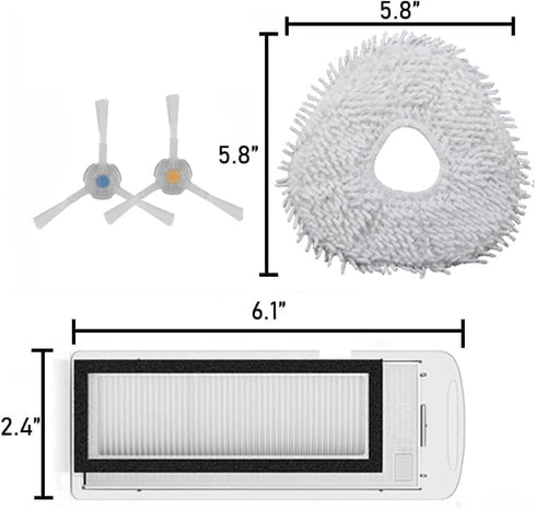 Replacement Parts - Replenishment Kit Compatible with NARWAL T10 J1 J2 Robtic Vacuum Cleaner Robot, 2 Hepa Filters, 4 Side Brushes, 4 Microfiber M...