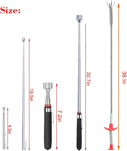 4 Pack Telescoping Magnet Pick-up Tool Set - Retrieving Pickup Tools?Extendable Pick Up Tools?Bendable Spring Magnet Stick?Flexible Extra Long Rea...