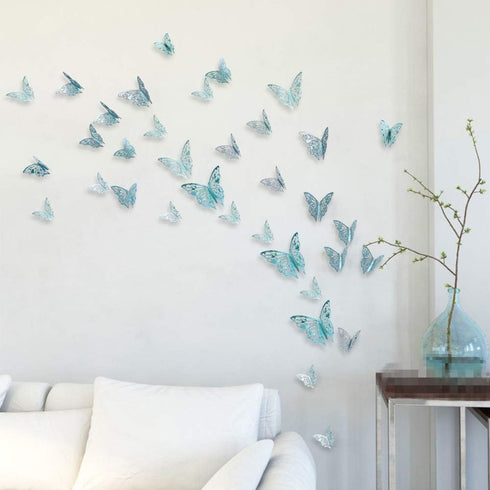 Cheerland 48 Pcs 3D Teal Blue Butterfly Wall Stickers Removable Metallic Room Decals for Walls Nursery Girls Room Wedding Baby Shower Birthday Par...