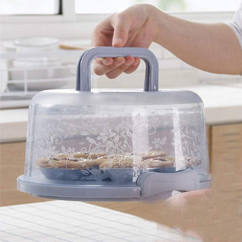FEOOWV Plastic Small Cake Carrier Holder Round Container with Handle Suitable for 6~8 inch Diameter and 4 inch Height Small Cake (Blue)...