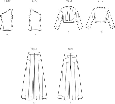 Simplicity Easy to Make Misses' Wide Leg Pants, Knit Shrug and One-Shoulder Top Sewing Pattern Packet, Design Code S9925, Sizes 16-18-20-22-24, Mu...