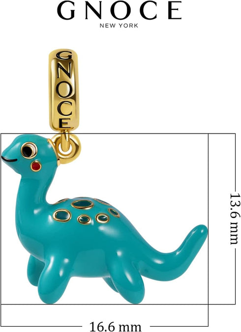 GNOCE Dinosaur Charm Pendant 925 Sterling Silver Purple/Green Enamelled Dinosaur Pendant Charm Fit Bracelet/Necklace Charm for Women (Blue Dinosau...