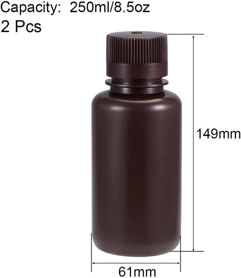 uxcell Plastic Lab Chemical Reagent Bottle 250ml/8.5oz Small Mouth Sample Sealing Liquid Storage Container Brown 2pcs...