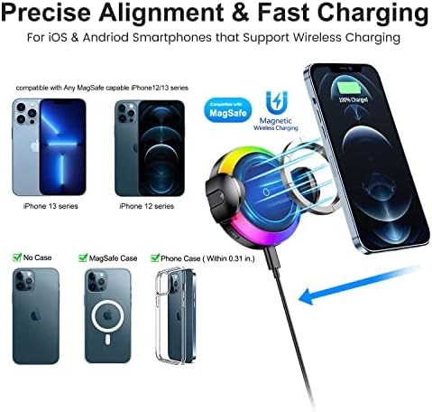 Dekala Magnetic Car Mount Charger, Wireless Car Charger for Magsafe with RGB Ambient Light, 15W Fast Charging Auto-Alignment Air Vent Phone Holder...