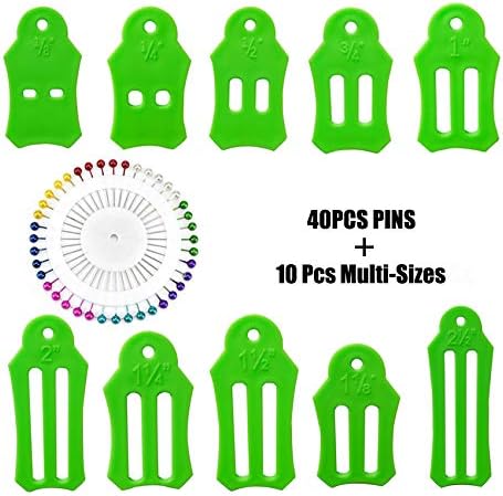 HONEYSEW 10pcs Multi-Sizes Folding Fabric and Biasing Strips Jelly Roll Sasher Tool Set with 40 pcs of Multi-Color Quilting Pins...