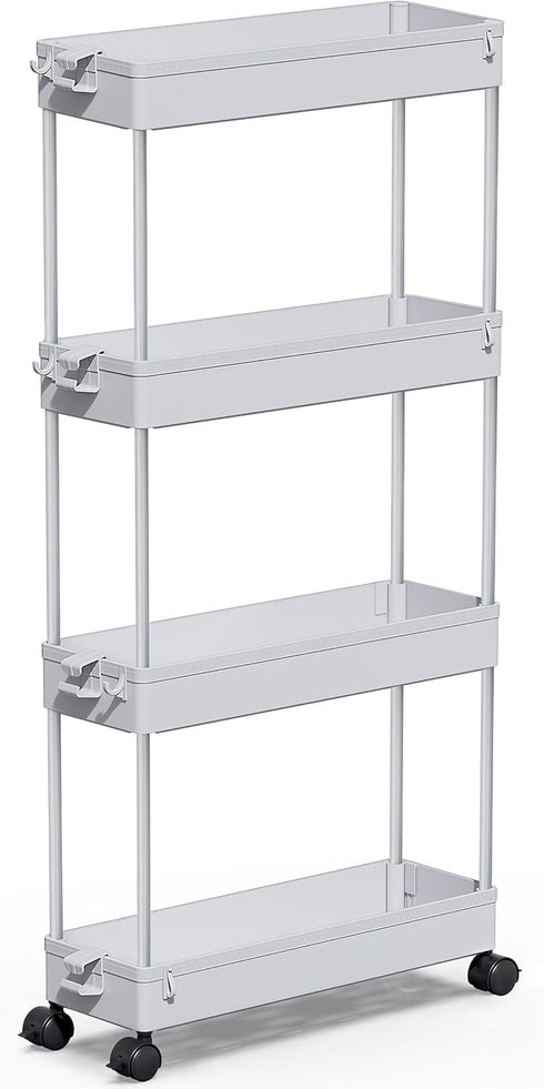 SPACEKEEPER Slim Rolling Storage Cart 4 Tier Bathroom Organizer Mobile Shelving Unit Storage Rolling Utility Cart Tower Rack for Kitchen Bathroom ...
