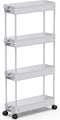SPACEKEEPER Slim Rolling Storage Cart 4 Tier Bathroom Organizer Mobile Shelving Unit Storage Rolling Utility Cart Tower Rack for Kitchen Bathroom ...