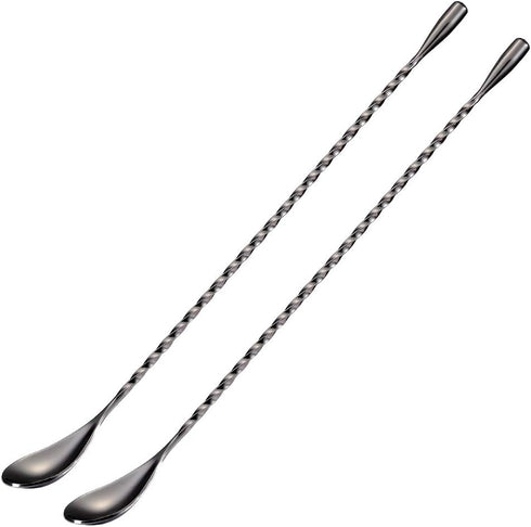 Briout Bar Spoon Cocktail Mixing Stirrers for Drink, Stainless Steel 12 Inches Long Handle, Black 2 Pieces...