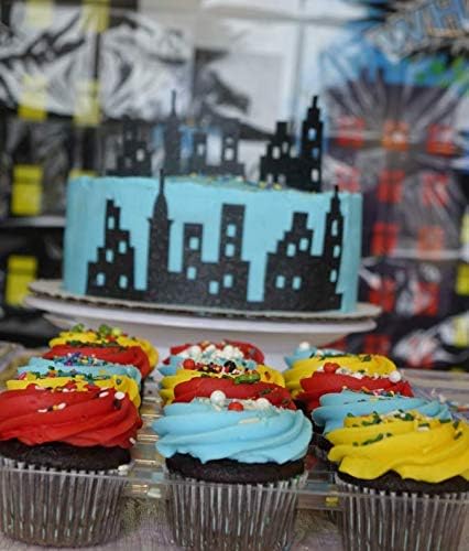 Scenic Theme Stick On/Lay On Cake Border Decoration Toppers (Super Hero Lighted City Backdrop)...