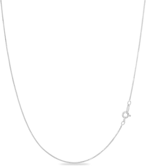 KEZEF Solid Sterling Silver 1mm Box Chain Necklace Made in Italy 12 inch...