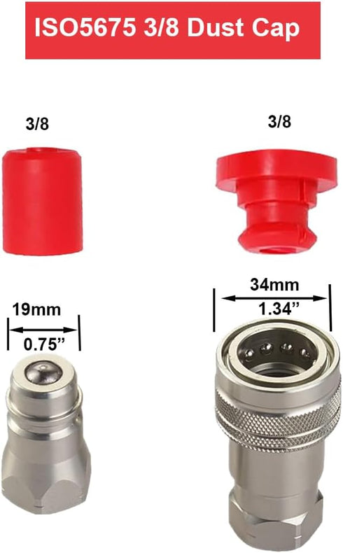 2sets 3/8" Hydraulic Coupler Dust Cap, Male Female Quick Coupler Cover, Hydraulic Quick Disconnects Port Plug Fittings with Retention Ring Keeps C...