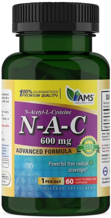 America Medic & Science NAC 600mg – NAC Supplement for Lung Health & Immune Support, Liver Support & Antioxidants – N-Acetyl-Cysteine – 60 Capsule...