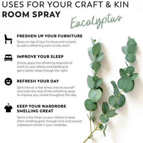 Craft & Kin Eucalyptus Room Spray for Pillows and Bedding, Long-Lasting Room Freshener, Soothing Aroma Mist for Home and Sheets, 3.4 oz...