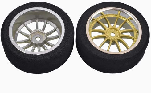 4Pcs 1/10 On-Road Foam Tires& 9003 Wheel Rims 12mm Hex for HSP HPI RC Racing Car Toy, Gold...