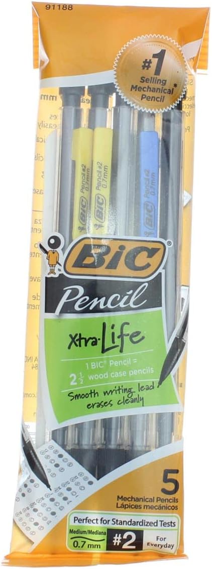Bic MPP51-BLACK 0.7mm #2 Grade Mechanical Pencil 5 Count...