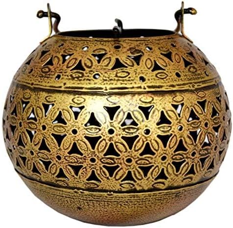eTroves Handmade Moroccan Lanterns Hanging & Table Top Tea Light Candle Holder Round Tealight Stand for Indoor Outdoor Golden Hanging Tea Light Ho...