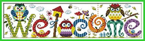 Stamped Cross Stitch Kits 14CT Pre-Printed Painting Cross Stiching DIY Art Crafts & Sewing Needlepoints Kit for Home Decor (Owl Welcome)...