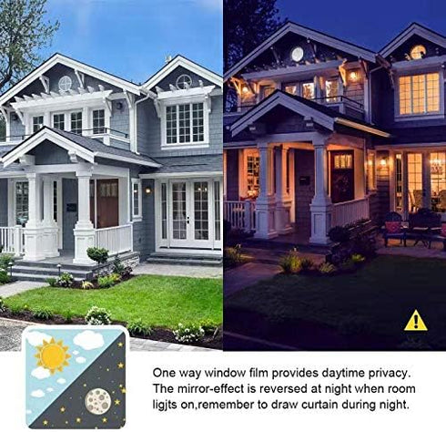 Filmgoo One Way Privacy Film, Window Tint for Home, Mirror Vinyl Roll Heat Control Anti UV Static Cling Sliding Door Coverings No Glue Garage Sola...