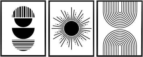 Set of 3 Boho Mid Century Prints, Black and White Art, Geometric Wall Décor 8x10 Unframed...