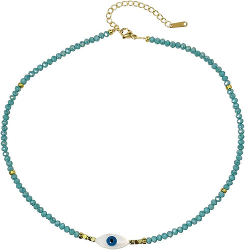 Evil Eye Crystal Y2k Beaded Necklace Retro Handmade Bamboo Knot Rhinestone Beaded Choker Necklace Stainless Steel Clasp Chain for Teen Girls Woman...