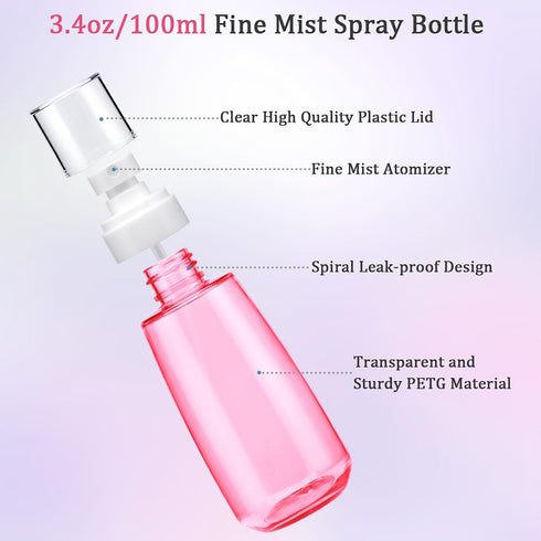 Cosywell Fine Mist Spray Bottle 3.4oz/ 100ml Empty Cosmetic Refillable Travel Containers Plastic Hair Spray Bottle Sprayer for Perfume Skincare Ma...