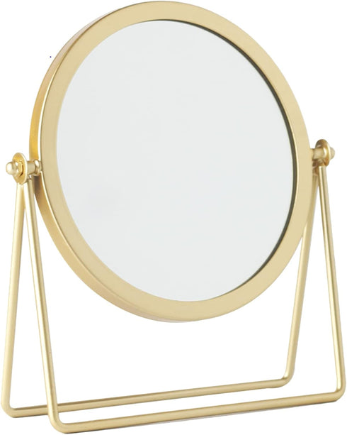 Geschaft Golden Tabletop Single Sided Makeup Mirror, 360°Rotation Iron One-Sided Dressing Table Mirror, Round Swivel Desktop Stand Mirror (Golden ...
