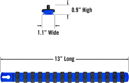 ERNST 13-Inch Socket Rail Organizer with 15 1/4-Inch Twist Lock Clips, Blue (8417-Blue-1/4)...