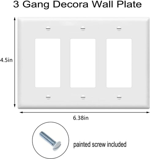 Decorator Wall Plates 3-Gang Switch Outlet Electrical Cover Pate Unbreakable Thermoplastic Faceplate for Light Receptacle Outlet Switch, White (3 ...