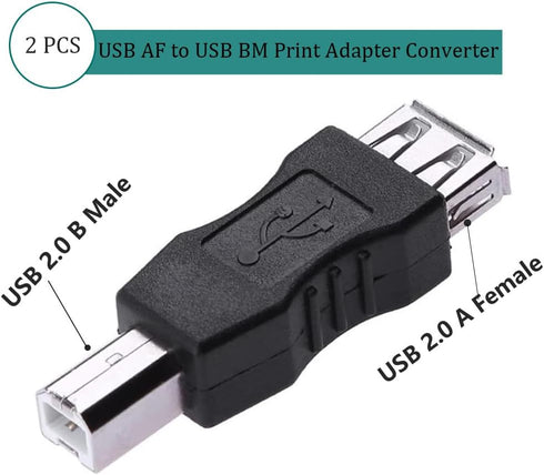USB 2.0 Print Adapter, 2 Pack Type A Female to B Printer Male Connector Converter Plug Compatible for Printer Fax Machine Hard Drive...