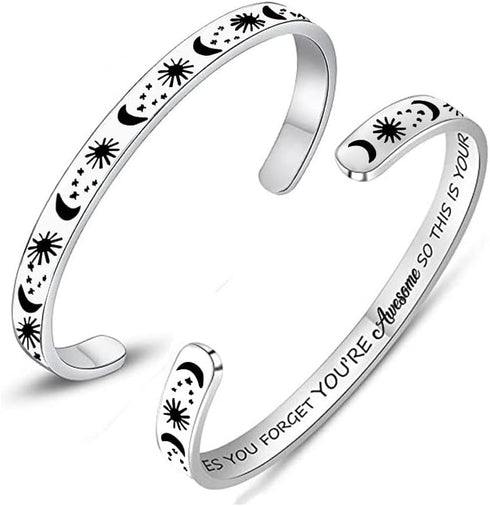 Pingyongchang 2pcs Personalized Cuff Bracelets for Women Teen Girls Her Stainless Steel Inspire Cuff Bangle Friendship Motivational Jewelry Collea...